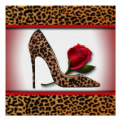 Leopard High Heel & Rote Rose Poster (Vorderseite)