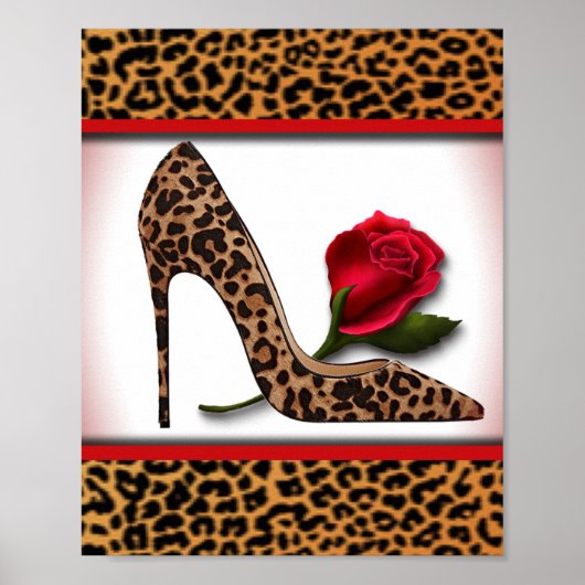 Leopard High Heel & Rote Rose Poster (Vorne)