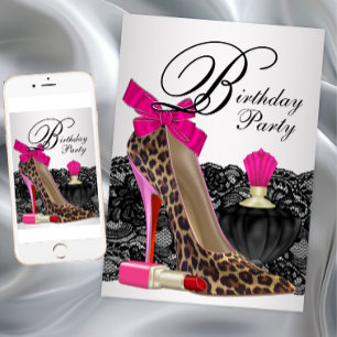 Leopard High Heel Schuh Geburtstagsfeier Einladung