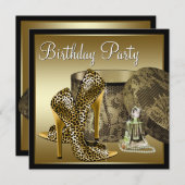 Leopard High Heel Schuhe Schwarze Gold Frauen Gebu Einladung (Vorne/Hinten)