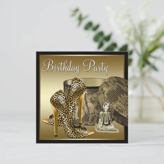 Leopard High Heel Schuhe Schwarze Gold Frauen Gebu Einladung (Stehend Vorderseite)