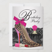 Leopard High Heel Shoe Geburtstagsparty Einladung (Vorderseite)