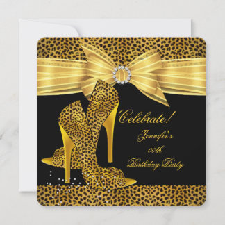 Leopard High Heels Shoes Gold Black Birthday Party Einladung