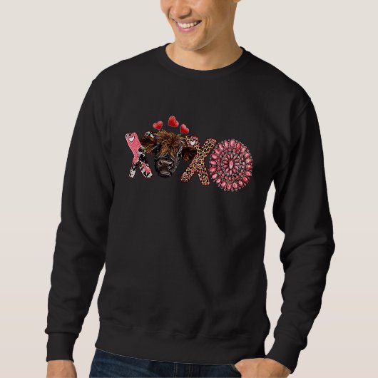 Leopard Highland Cow Gemstone Load Of Love Western Sweatshirt (Vorderseite)