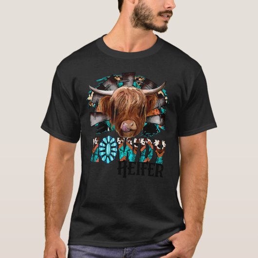 Leopard Highland Cow Howdy Heifer Western Land T-Shirt (Vorderseite)
