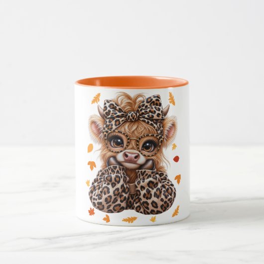 Leopard Highland Kuh Fall Coquette Preppy Herbst Tasse (Zentrum)