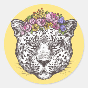 Leopard Hippie Chic Runder Aufkleber