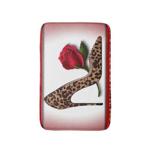 Leopard-hohe Ferse u. Rote Rose Badematte (Vorderseite Vertikal)