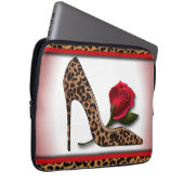 Leopard-hohe Ferse u. Rote Rose Laptopschutzhülle (Vorne Rechts)