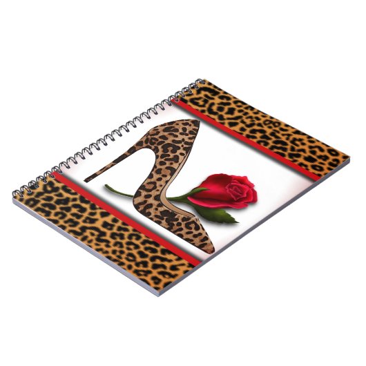 Leopard-hohe Ferse u. Rote Rose Notizblock (Linke Seite)