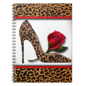 Leopard-hohe Ferse u. Rote Rose Notizblock (Vorderseite)