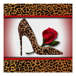 Leopard-hohe Ferse u. Rote Rose Poster