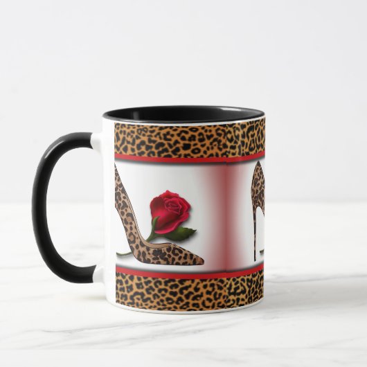 Leopard-hohe Ferse u. Rote Rose Tasse (Links)