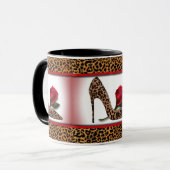 Leopard-hohe Ferse u. Rote Rose Tasse (Vorderseite Links)