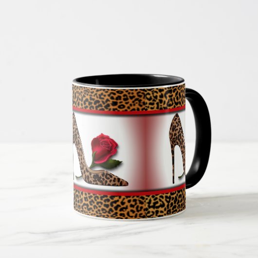 Leopard-hohe Ferse u. Rote Rose Tasse (VorderseiteRechts)