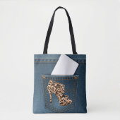 Leopard-hoher Absatz u. blaue Jean-Muster-Tasche Tasche (Vorderseite)