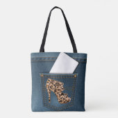 Leopard-hoher Absatz u. blaue Jean-Muster-Tasche Tasche (Rückseite)