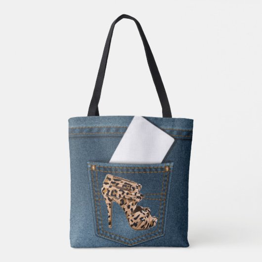 Leopard-hoher Absatz u. blaue Jean-Muster-Tasche Tasche (Rückseite)