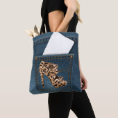 Leopard-hoher Absatz u. blaue Jean-Muster-Tasche Tasche (Von Nahem)