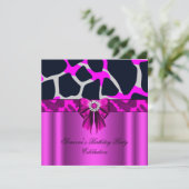 Leopard Hot Pink Bow Diamonds Animal Print Einladung (Stehend Vorderseite)