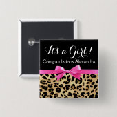 Leopard Hot Pink Bow The a Girl Safari Babydusche Button (Vorne & Hinten)
