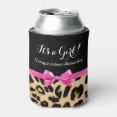 Leopard Hot Pink Bow The a Girl Safari Babydusche Dosenkühler (Kanne Vorderseite)
