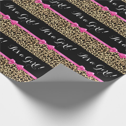 Leopard Hot Pink Bow The a Girl Safari Babydusche Geschenkpapier (Ecke)