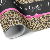 Leopard Hot Pink Bow The a Girl Safari Babydusche Geschenkpapier (Rolleneckpunkt)