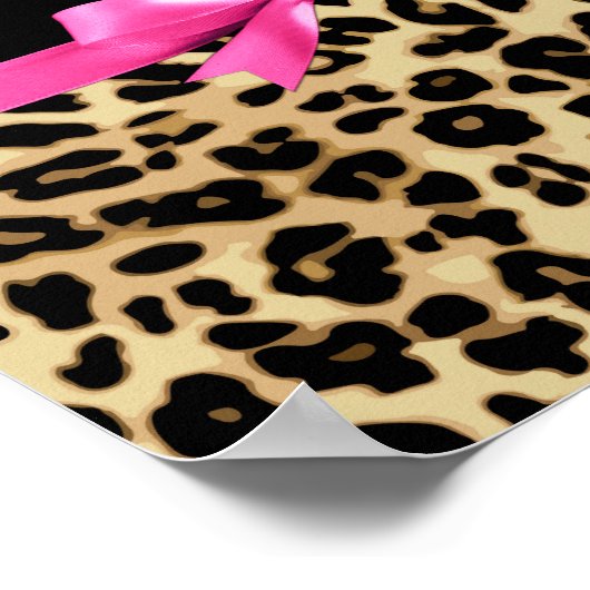 Leopard Hot Pink Bow The a Girl Safari Babydusche Poster (Ecke)
