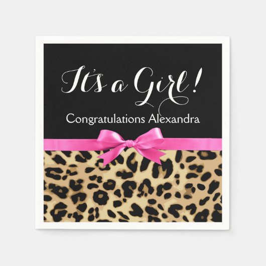 Leopard Hot Pink Bow The a Girl Safari Babydusche Serviette (Vorderseite)