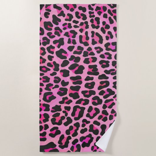 Leopard Hot Pink Painted Textur Strandtuch (Vorderseite)