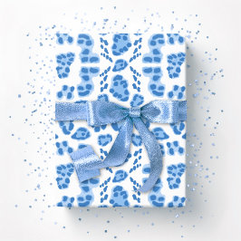 Leopard Ikat in Blau Porzellan Geschenkpapier