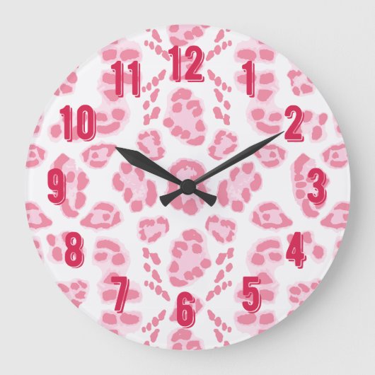 Leopard Ikat in Rosa Große Wanduhr (Vorderseite)