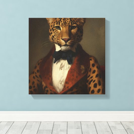 Leopard im Anzug | Tierart | Tier in einem Anzug Leinwanddruck (Insitu (Holzboden))