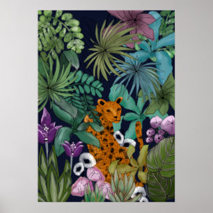 Leopard im Blumengarten Poster