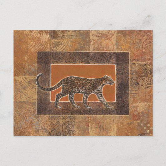 Leopard im orangefarbenen und braunen Hintergrund Postkarte (Vorderseite)