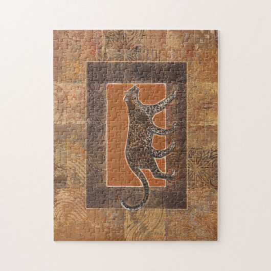Leopard im orangefarbenen und braunen Hintergrund Puzzle (Vertikal)