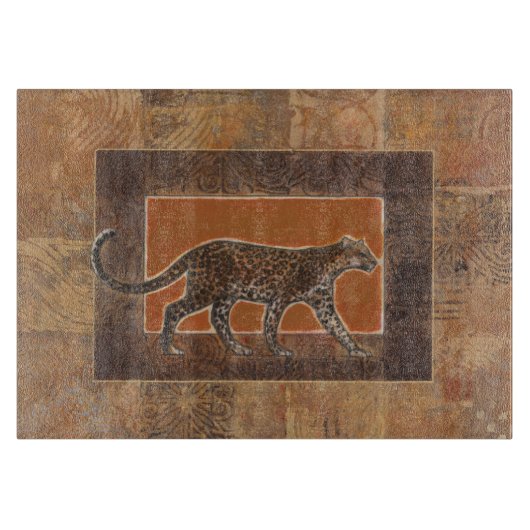 Leopard im orangefarbenen und braunen Hintergrund Schneidebrett (Vorderseite)