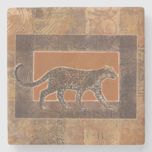 Leopard im orangefarbenen und braunen Hintergrund Steinuntersetzer (Vorderseite)