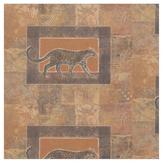 Leopard im orangefarbenen und braunen Hintergrund Stoff (Nahaufnahme)