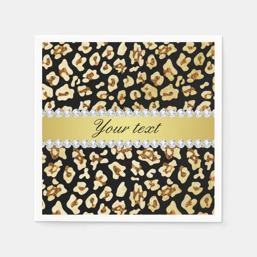 Leopard Imitats Gold Glitzer and Foil Black Serviette (Vorderseite)