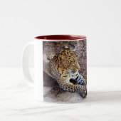 Leopard in der Erholung Zweifarbige Tasse (Vorderseite Links)