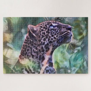 Leopard in einem sonnigen Dschungel Puzzle