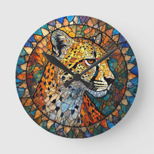 Leopard in lebendigen Farben Runde Wanduhr