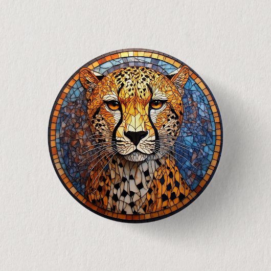 Leopard in lebhaften Farben und raffinierten Muste Button (Vorderseite)