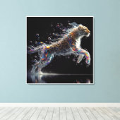 leopard in mid-leap leinwanddruck (Insitu (Holzboden))