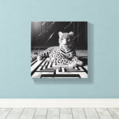 Leopard in Schwarz und Weiß Leinwanddruck (Insitu (Holzboden))