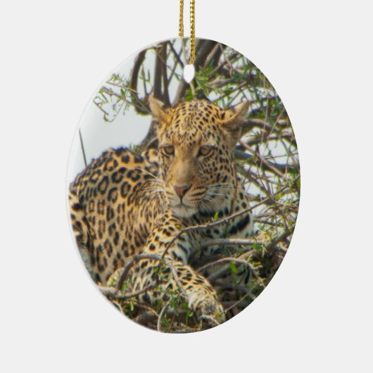 Leopard in Tree Keramik Ornament (Rechts)