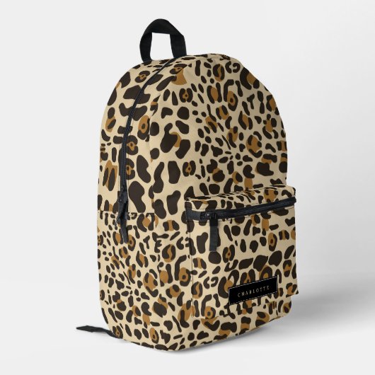 Leopard Jaguar Animal Print Mit Monogramm Name Bedruckter Rucksack (Rückseitige Ecke links)
