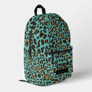 Leopard Jaguar Animal Print Türkis Individuelle Na Bedruckter Rucksack